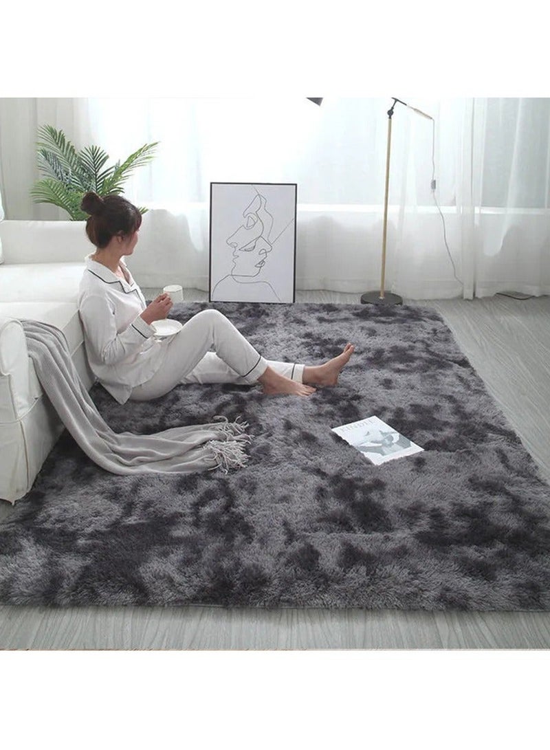 وانغبانغزي سجادة غرفة معيشة ونوم مجردة وناعمة - فرش أرضية فاخرة ذات قاعدة مانعة للانزلاق، سمك 1.16 بوصة، آمنة للأطفال والحيوانات الأليفة، سهلة التنظيف (رمادي غامق) - Image 3